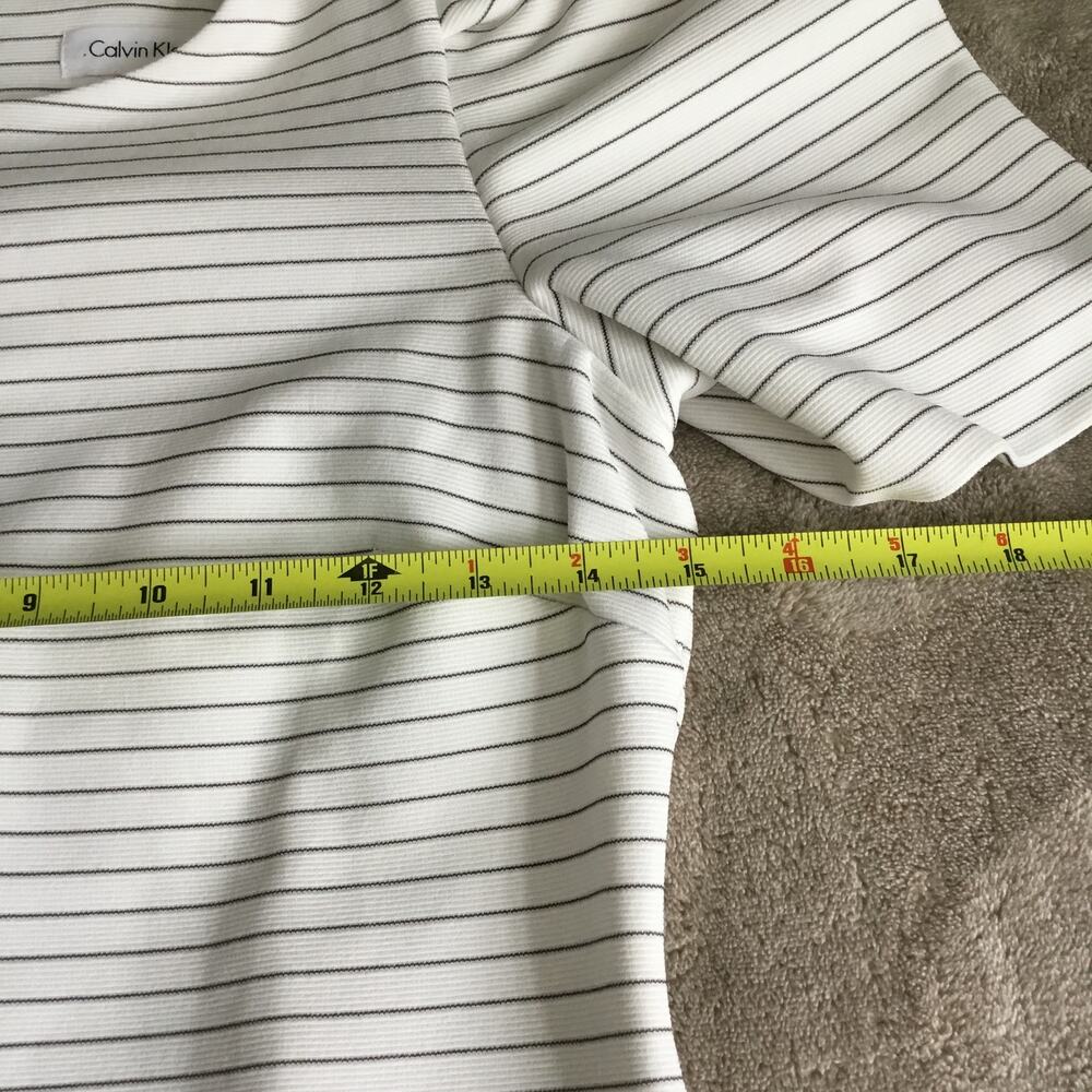 Calvin Klein Short Puff Sleeve White Striped Dress Sz 6 - Picture 8 of 9